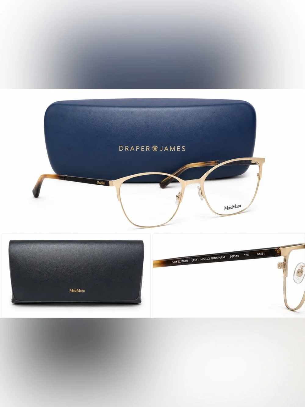 MaxMara Gold Metal Frame Glasses with Tortoiseshell Temples